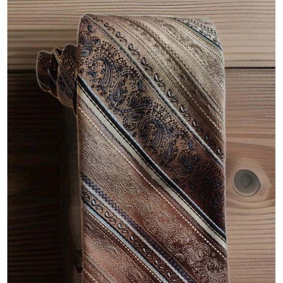 Oleg Cassini Mens Repp Silk Tie 58" X 3.75" Multi-Color Abstract Paisley 1561 - Picture 1 of 3